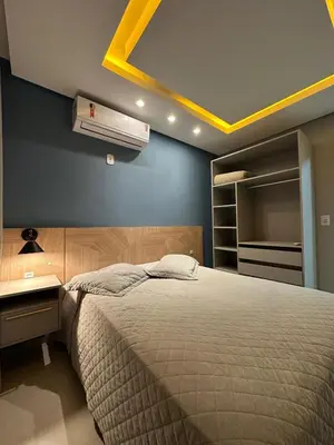 Uma cama ou camas num quarto em Cobertura Bombinhas Vista Panoramica do Mar na Aluguejaah