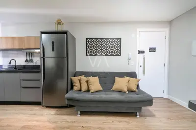A cozinha ou kitchenette de 501- Apart com piscina vista ao mar em Bombas