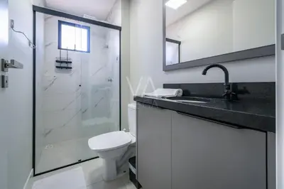 Uma casa de banho em 501- Apart com piscina vista ao mar em Bombas