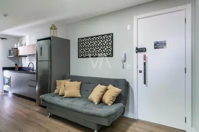 A cozinha ou kitchenette de 501- Apart com piscina vista ao mar em Bombas