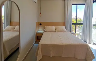 Uma cama ou camas num quarto em PR-101 Moderno Dpto 1dorm a 180m de la playa