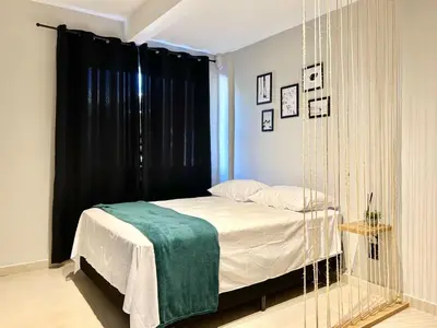 A planta de 002 - Apto monoambiente em residencial com piscina na praia de Bombas