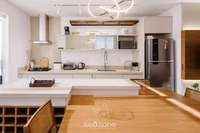 A cozinha ou kitchenette de Apto 2Q c/ Churrasq. a 600m da Praia VRE102
