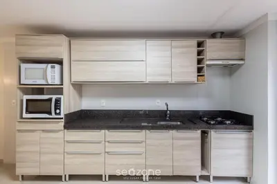 A cozinha ou kitchenette de Apto 3Q c/ Churrasq. a 290m da Praia PIC0125