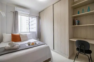 Uma cama ou camas num quarto em QUA41 - 3Dorm, Climatizado, Churrasqueira