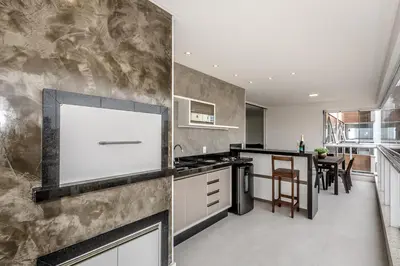 A cozinha ou kitchenette de 200 metros do mar, Apartamento 3 suítes para Famílias, Itapema Meia Praia