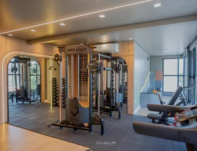 O centro de fitness e/ou as comodidades de fitness de Mirante do Oceano hospedaria à 70 metros da praia, com piscina aquecida, sala de jogos, academia e espaço kids!!