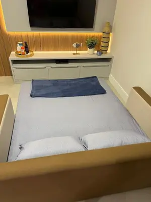 Uma cama ou camas num quarto em Apartamento Pé na Areia