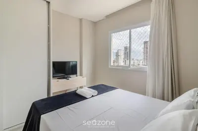 Uma cama ou camas num quarto em Apto 3 Suites a 600m da praia em Porto Belo PDP904