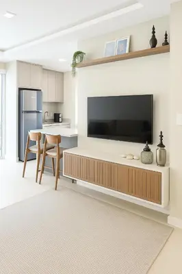 A cozinha ou kitchenette de Apartamento com Varanda Gourmet a 400 m Meia Praia