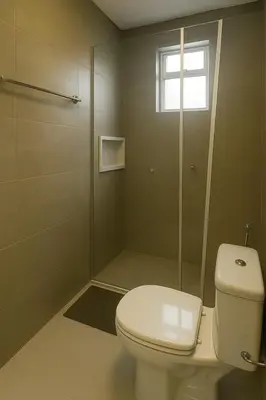 Uma casa de banho em Apartamento com Varanda Gourmet a 400 m Meia Praia