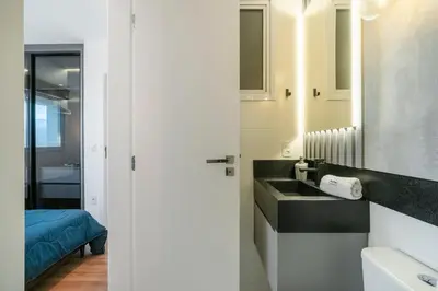 Uma cama ou camas num quarto em Achei Itapema • Sky Bridge Residencial, R.615