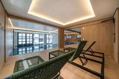 O centro de fitness e/ou as comodidades de fitness de 309 Suíte em Localização Incrível Praia de Bombinhas a 120m