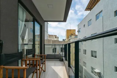 Uma varanda ou terraço em 206- Apart c/ churrasqueira e piscina