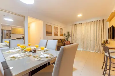 A cozinha ou kitchenette de Confortável Apto com Piscina na Praia de Bombas