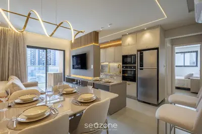 A cozinha ou kitchenette de Apt c/ Churrasq. 600m da Praia AQT0604
