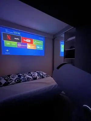 Uma cama ou camas num quarto em 1-Apto 1 dorm Barra Sul com VAGA