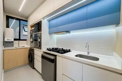 A cozinha ou kitchenette de Praia de Palmas - 350m do mar - Apto garden - 0498