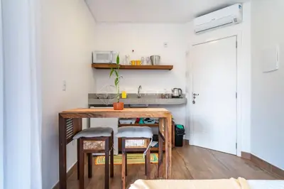 A cozinha ou kitchenette de Flat em Residencial - Entre Bombinhas e 4 Ilhas