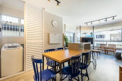 A cozinha ou kitchenette de Apto c/ varanda e churrasq. a 30m do Mar RDM0101