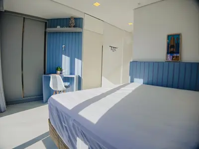 Uma cama ou camas num quarto em Linda cobertura duplex na Praia do Mariscal!