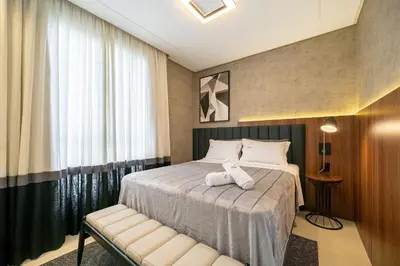 Uma cama ou camas num quarto em Achei Itapema • Sunwell Palace Residencial, R.323