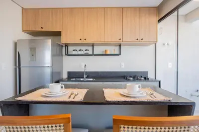 A cozinha ou kitchenette de Cobertura Duplex 250m da praia vista para o mar