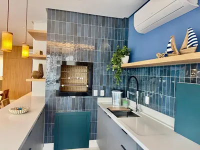 A cozinha ou kitchenette de Apartamento 3 dormitórios quadra da praia