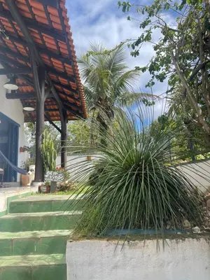 Um jardim no exterior de Casa azul perto do centro e caminho das praias agrestes