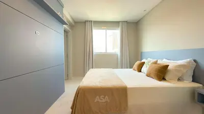 Uma cama ou camas num quarto em ASA | Vista Mar | 3QT | Alto Padrão | Itapema