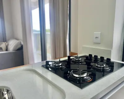 A planta de Lindo! Apto com piscina na Praia de Palmas. DK02J