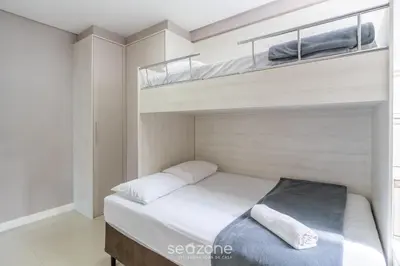 Uma cama ou camas num quarto em Apto Vista Mar a 500 m da Praia ROO0401