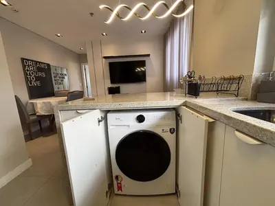 A cozinha ou kitchenette de Flat com Academia, Rooftop, Piscina e Vista Mar