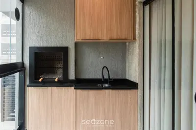 A cozinha ou kitchenette de Apto c/ Varanda Gourmet próximo ao Mar OZN1004