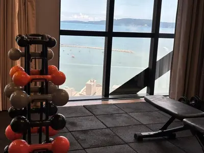 O centro de fitness e/ou as comodidades de fitness de Flat com Vista Mar • Conforto e Lazer em Itapema