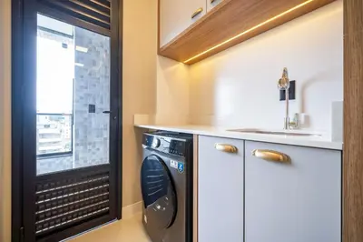 A cozinha ou kitchenette de Apartamento alto padrão 2 suites c/piscina