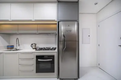 A cozinha ou kitchenette de Apto Moderno 550m da Praia SG2989