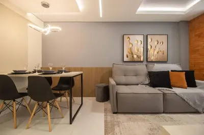 Uma área de estar em SLE72 - 2 Dorm, Climatizado, Smart TV, Barra Sul