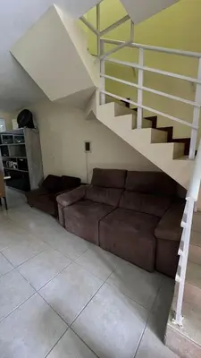 Uma área de estar em Linda casa de praia em Bombinhas