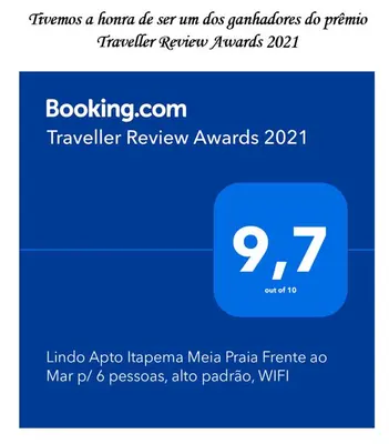 Um certificado, prémio, placa ou documento mostrado em Lindo Apto Itapema Meia Praia Frente ao Mar, 6 pessoas, alto padrão