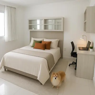 Uma cama ou camas num quarto em Meia Praia Apartamento Perfeito