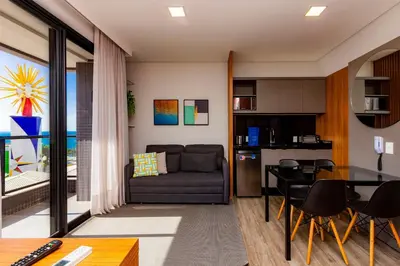 A planta de Aion Suites 302 – Lindo apartamento com Vista para o Mar, a 60m da Praia de Bombinhas, com Piscina e Academia no Rooftop.