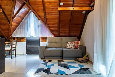 A planta de 271 - Loft em Residencial com Piscina a 200m da Praia