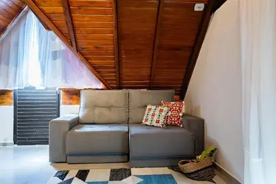 A planta de 271 - Loft em Residencial com Piscina a 200m da Praia