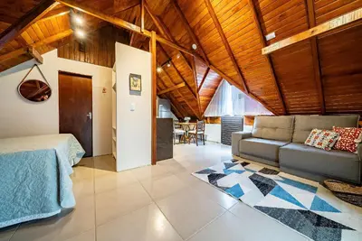 A planta de 271 - Loft em Residencial com Piscina a 200m da Praia