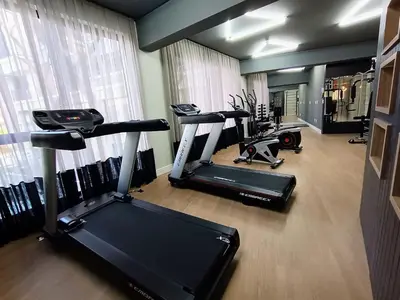 O centro de fitness e/ou as comodidades de fitness de 129 Apartamento 5 pessoas no Waldgarten Bombinhas