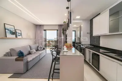 A cozinha ou kitchenette de 301 Bl 01 - WaldGarten Bombinhas - 50 m do Mar e Frente Avenida - Condomínio de Alto Padrão - Piscina - Academia - Salão de jogos